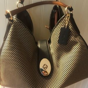 Coach black-tan tweed and leather shoulder bag